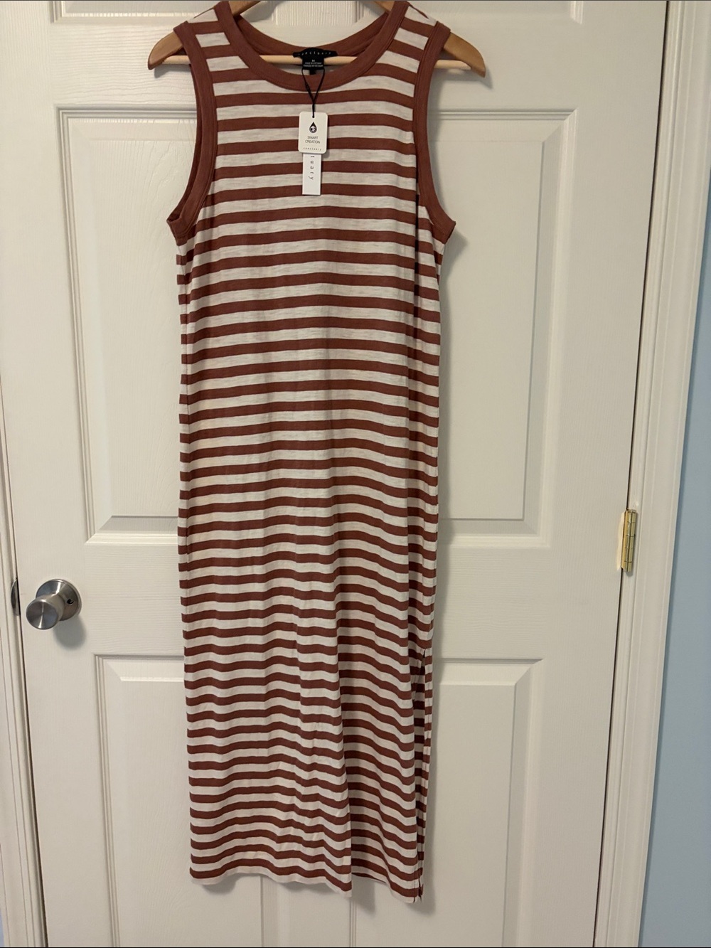 NWT Sanctuary womens Rust and White Striped Sleeveless Maxi Dress